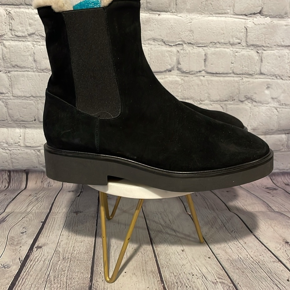 Stuart Weitzman Alpine Black Suede Chelsea Boots Faux Fur Lined Size 10 - Picture 11 of 12